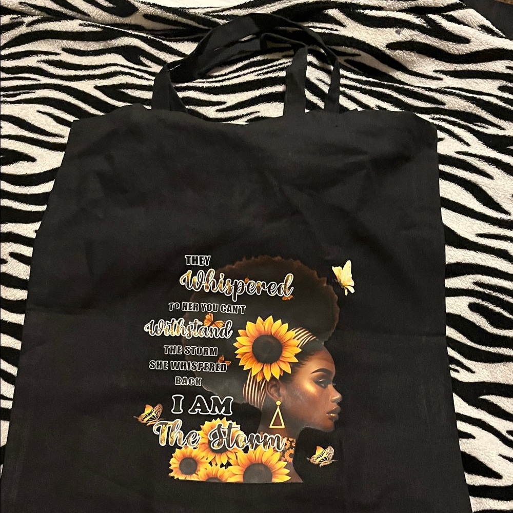 Black Tote Bag with Sunflower Design